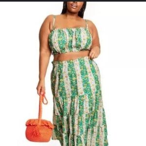 Rhode Floral Green Crop Top NWT Size XL